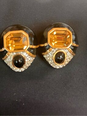 Elegant Black and Gold Crystal Dome Earrings